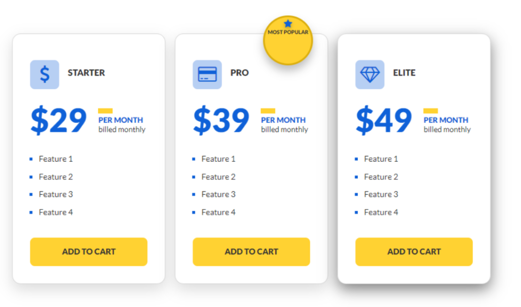 Easy Pricing Tables price