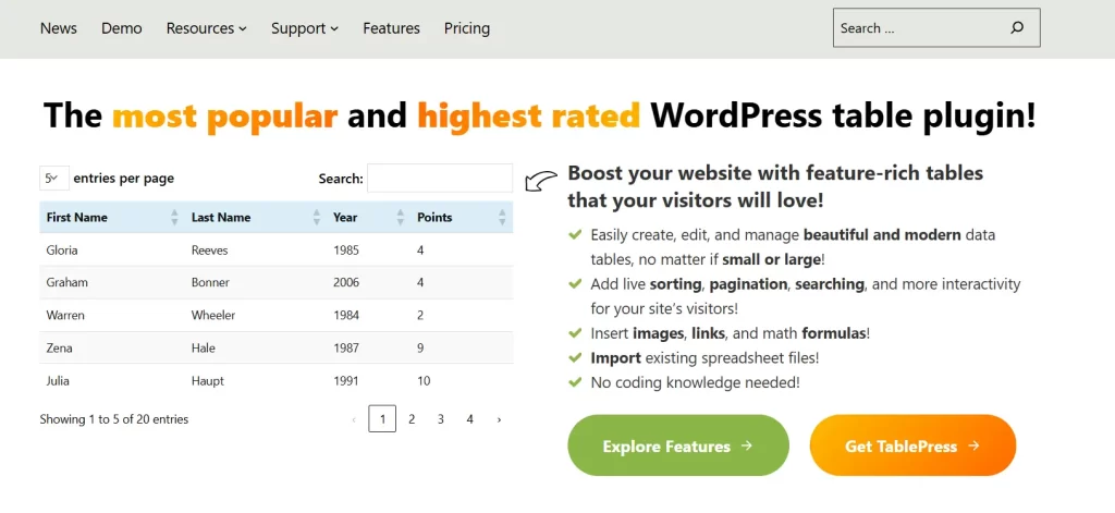 TablePress wordpress table plugin