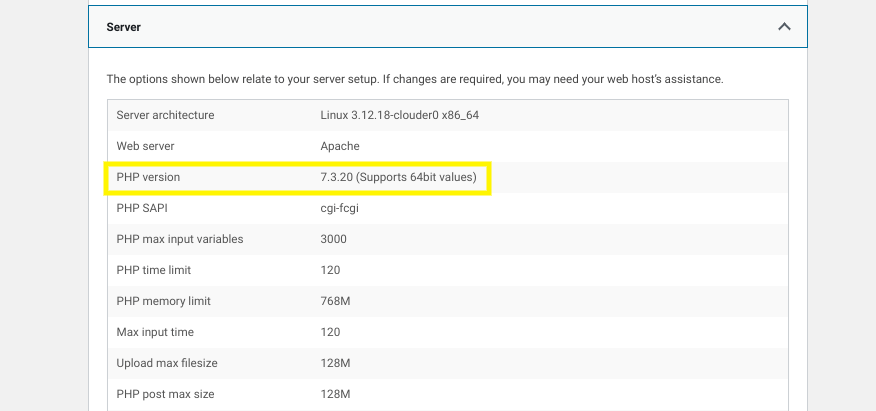 wordpress server php version