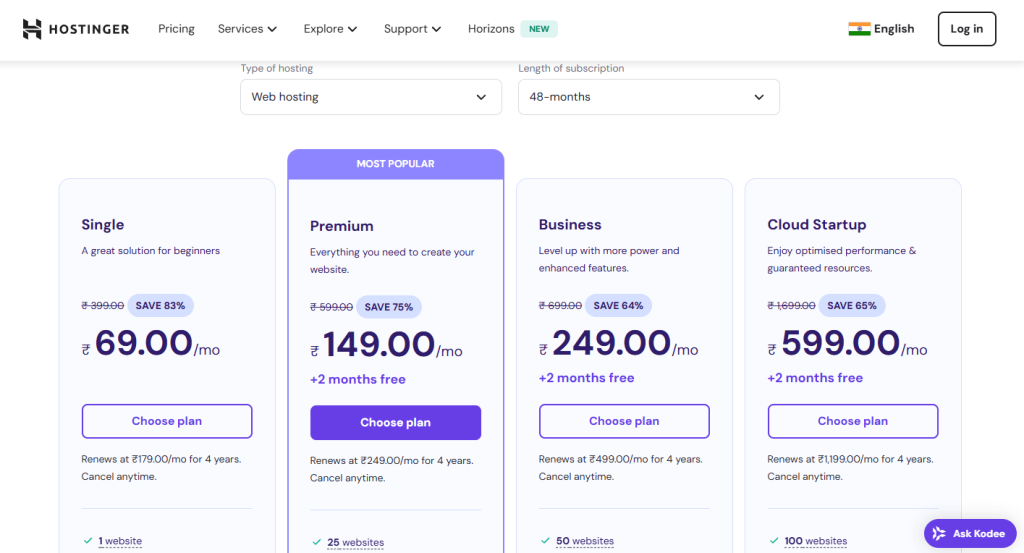 Hostinger Pricing